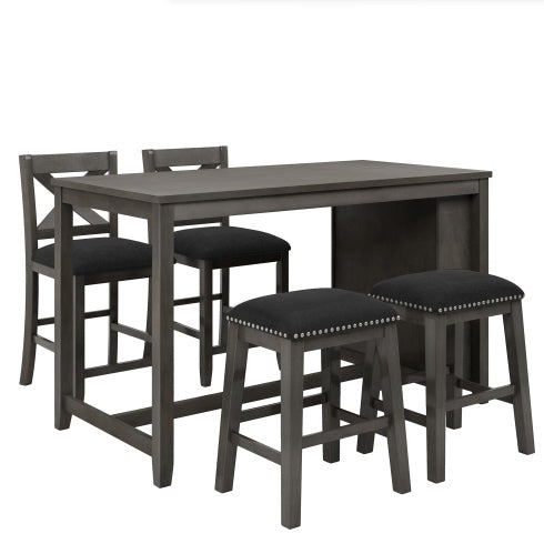 TOPMAX 5 Piece Counter Height Farmhouse Dining Set – Rustic Gray