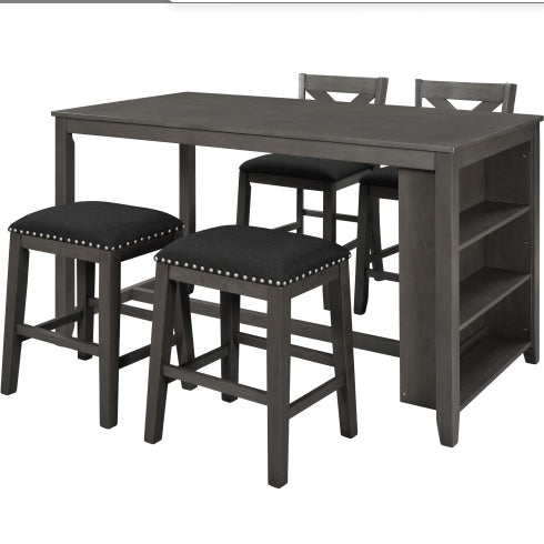 TOPMAX 5 Piece Counter Height Farmhouse Dining Set – Rustic Gray