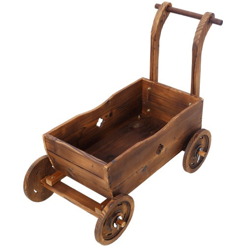 Wooden Wagon Planter Box for Garden and Patio